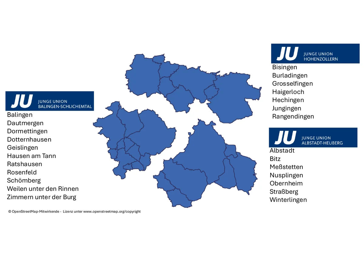 Karte der Gebietsverbände JU Zollernalb